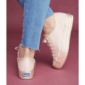 KEDS Sneakers 8.5 TRIPLE KICK SHIMMER PLATFORM Metallic Blush Pink Canvas